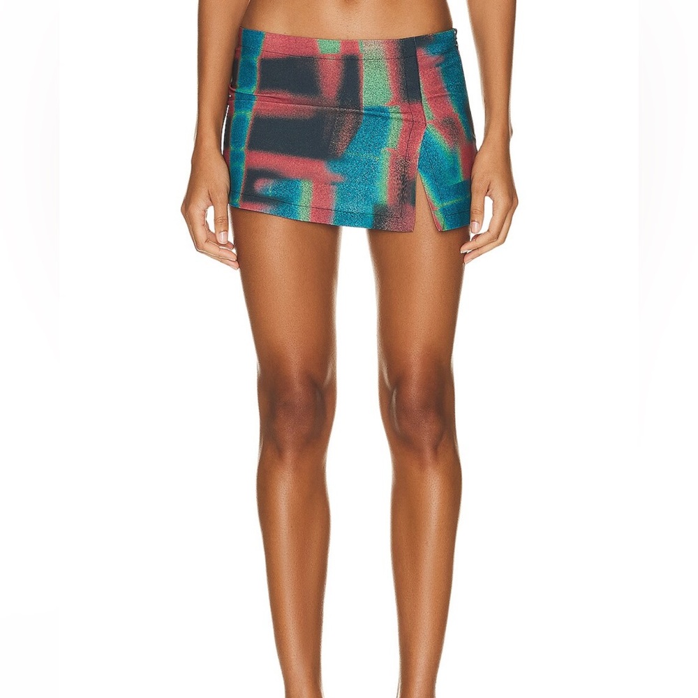 Miaou Multi-Color Abstract Mini Skirt - Teal, Coral, Black